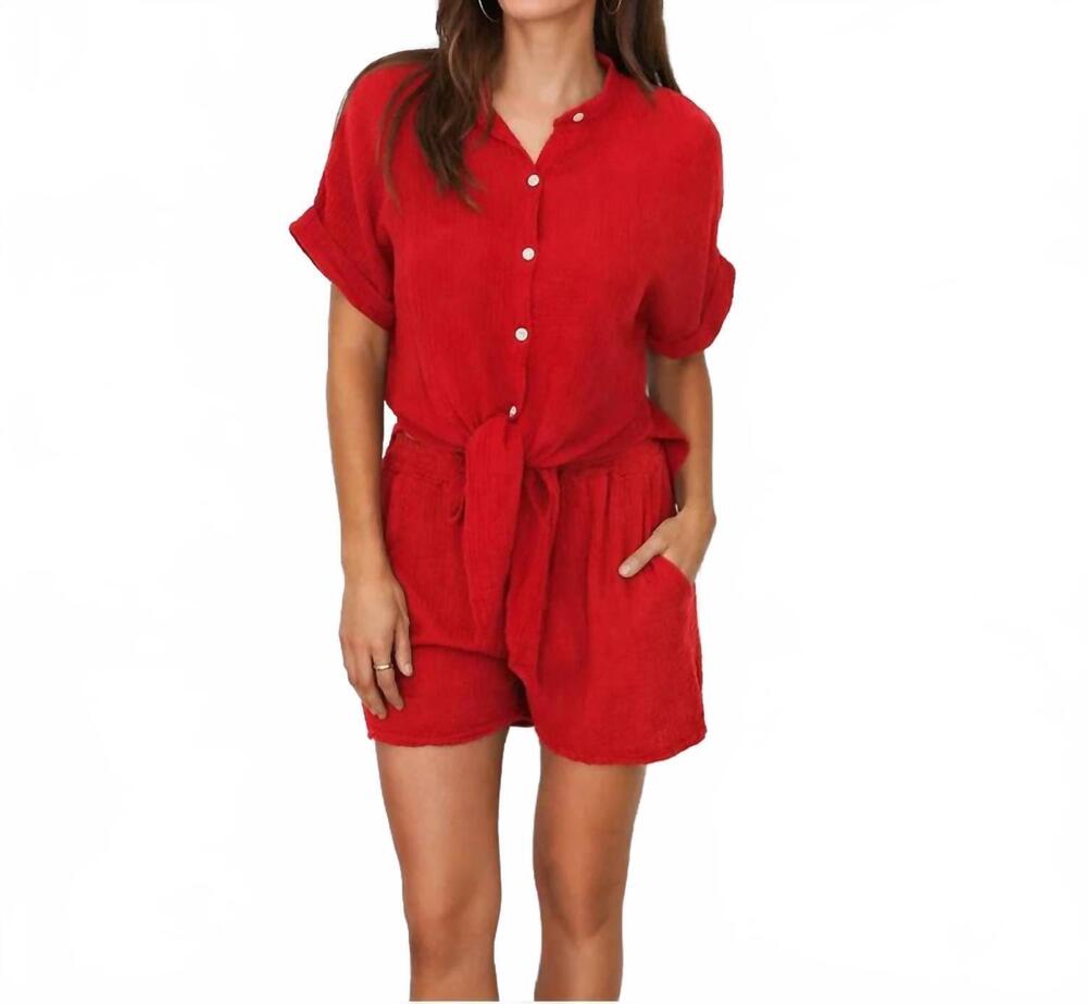 NEW MILIO MILANO solid cotton gauze shorts in red